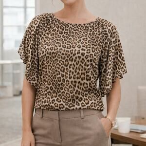 Black Label by Chico’s 100% Silk Leopard Print Blouse Size 0 (US Small)